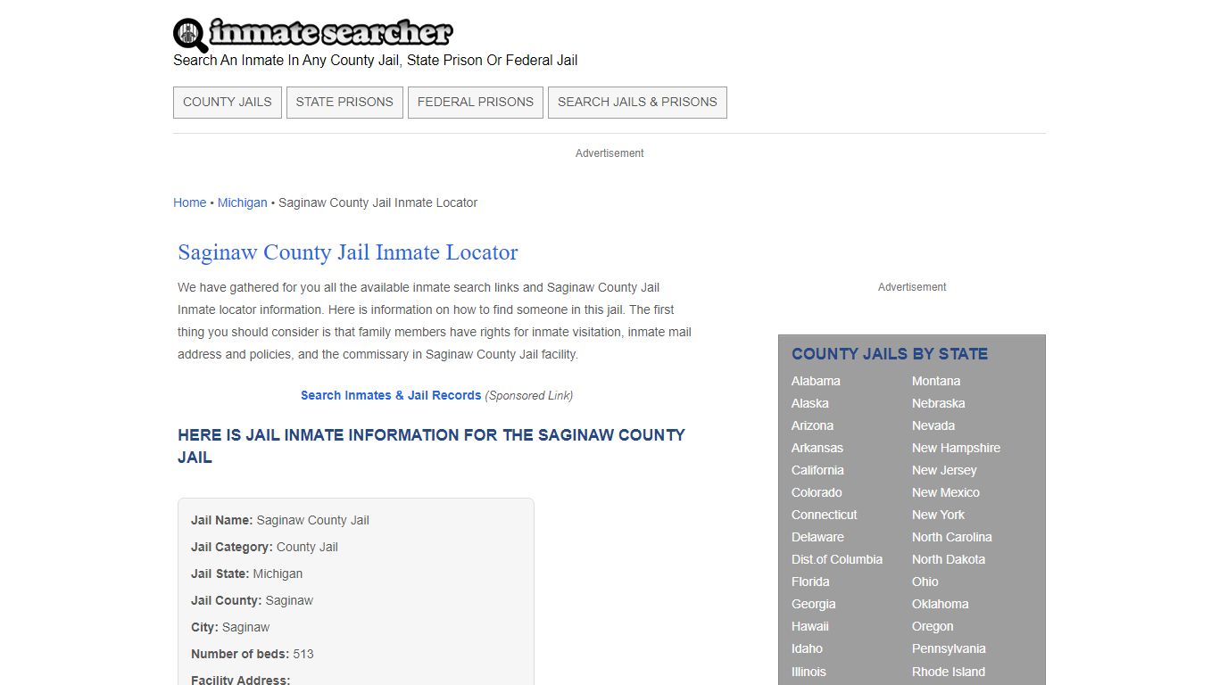 Saginaw County Jail Inmate Locator - Inmate Searcher